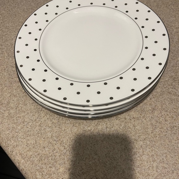 KATE SPADE Larabee Road Lenox China, White and Silver Polka Dot Dinner Plates - Picture 1 of 4